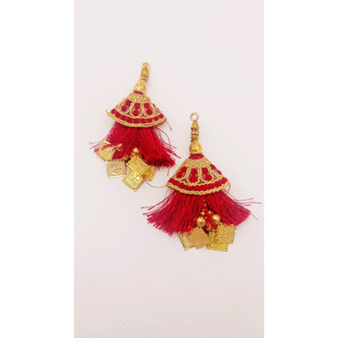 Maroon Tassels With Gold Beads, Beaded Tassels With Maroon and Gold Embroidery, Traditional Indian Latkan
